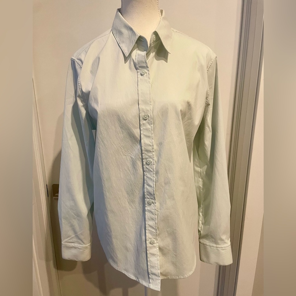 Athleta Light Green/Blue Button-Up Shirt